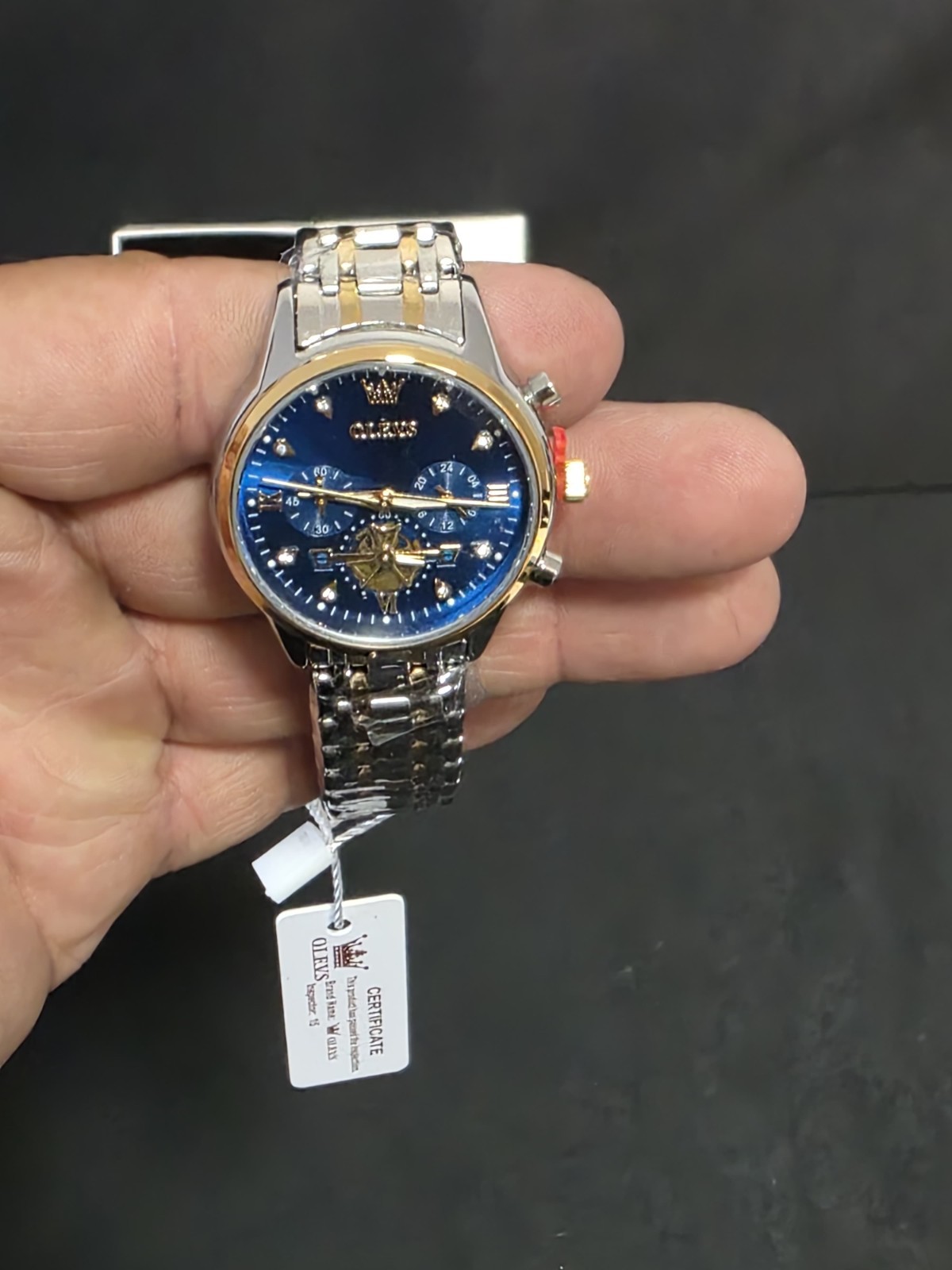 OLEVS Men’s Quartz Dress Watch Blue Dial Roman 42mm Two-Tone Box/Papers