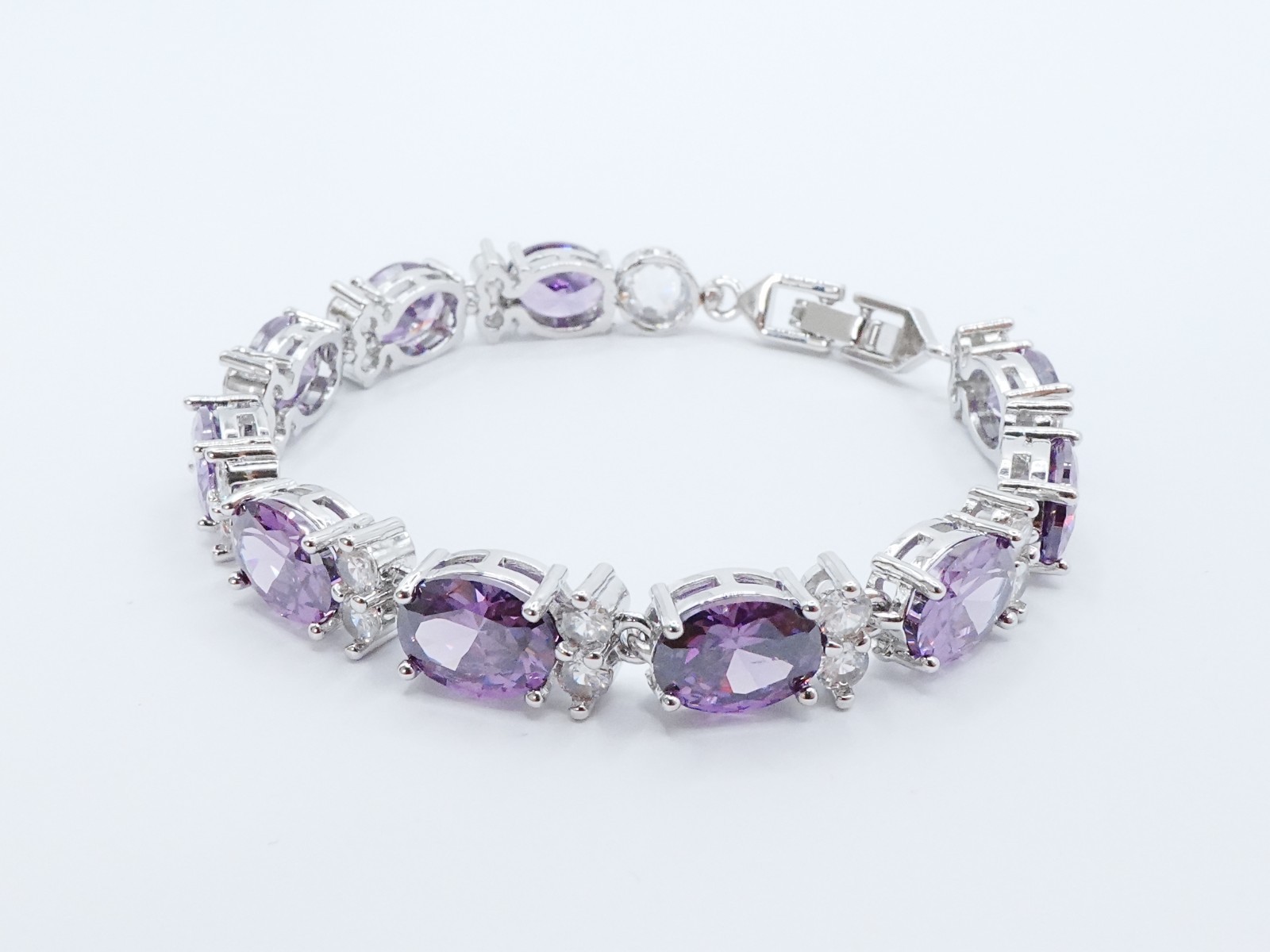 Bracelet Purple Gemstone & Cz Diamond 24K Yellow Gold Plated 7″ Women Jewelry