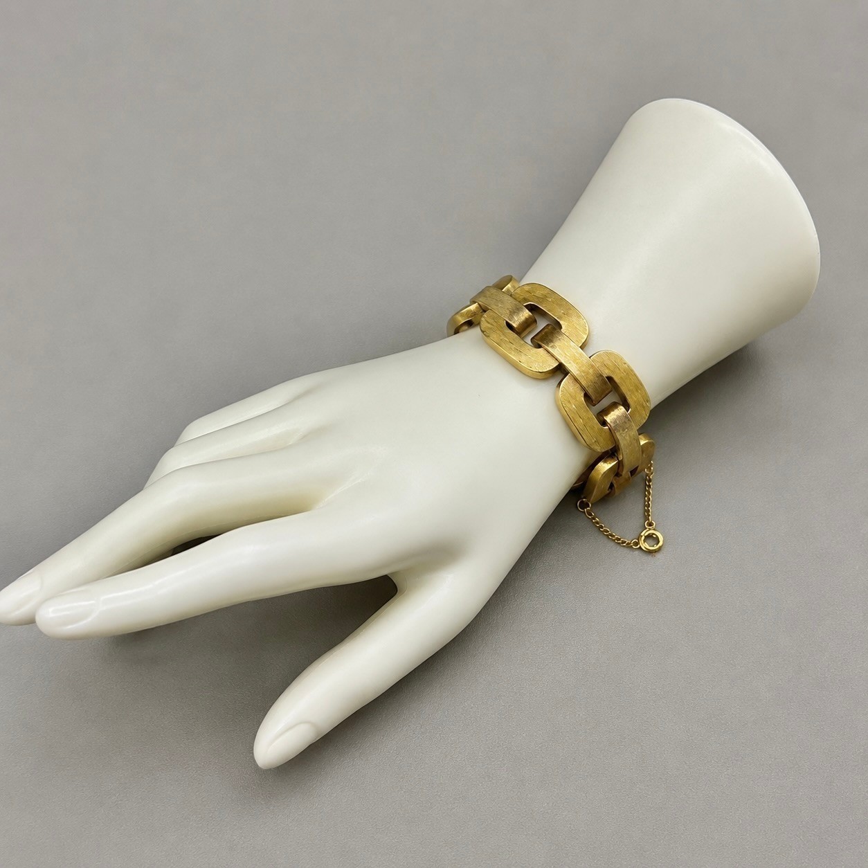 Monet Bracelet Vintage Gold Tone Brushed Wide Link Chain Safety Clasp 7.5 In