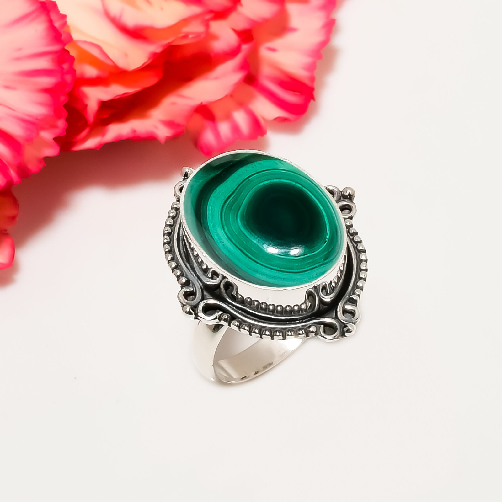 Natural Malachite Gemstone 925 Sterling Silver Ring Oxidize Jewelry Gift.