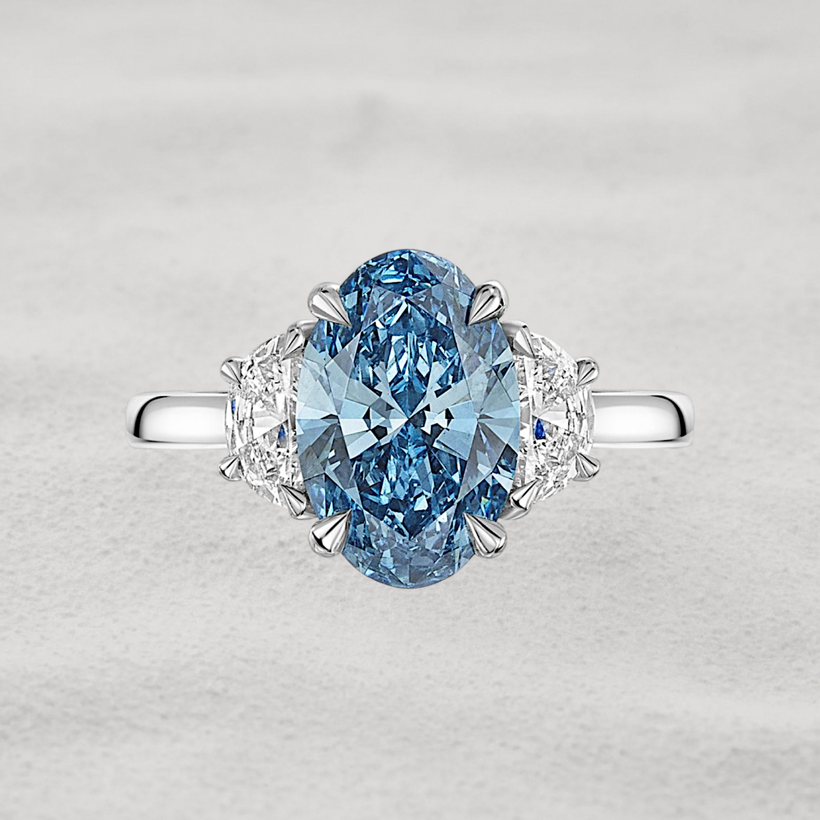 Oval Cut 4.50 CT Fancy Intense Blue Lab Grown Diamond Women Ring 14K White Gold