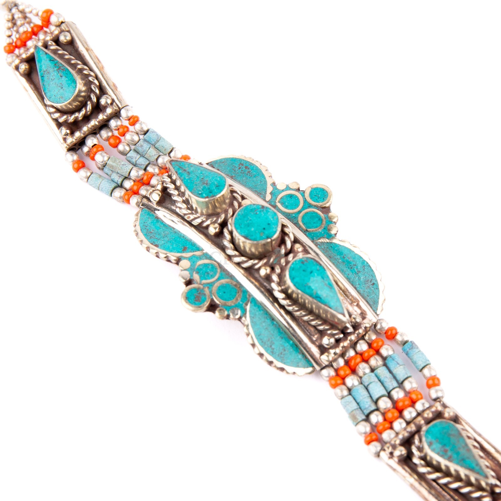 Tibetan Bracelet Red Coral Turquoise, Nepali Jewelry, Artisan Ethnic Bracelet