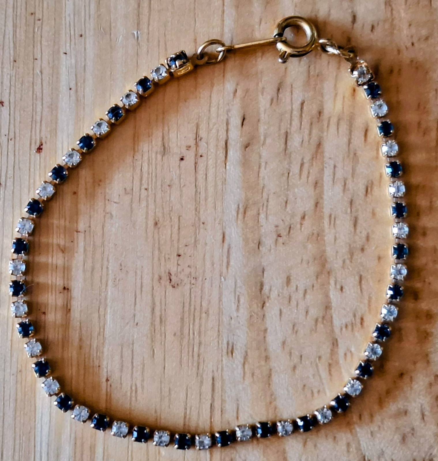 Vintage 1980s Jewelry Avon GoldTone Faux Blue & Clear Rhinestone Tennis Bracelet