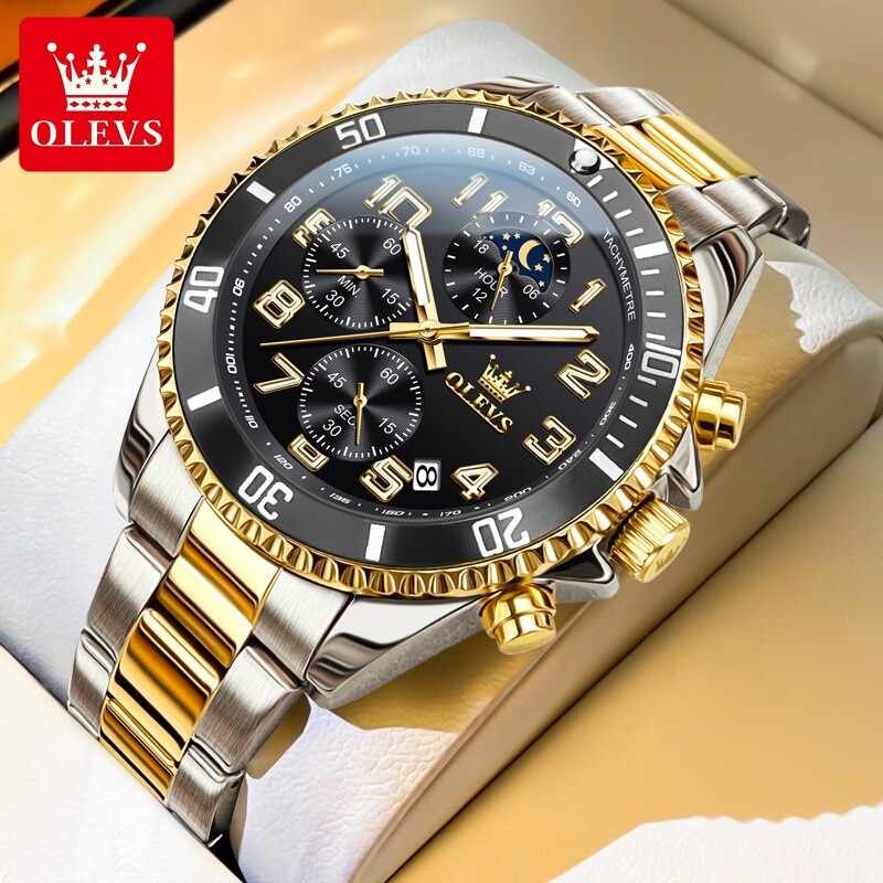 OLEVS Luxury Mens Quartz Watch Business 3 Bar Luminous Date Stainless Steel Band
