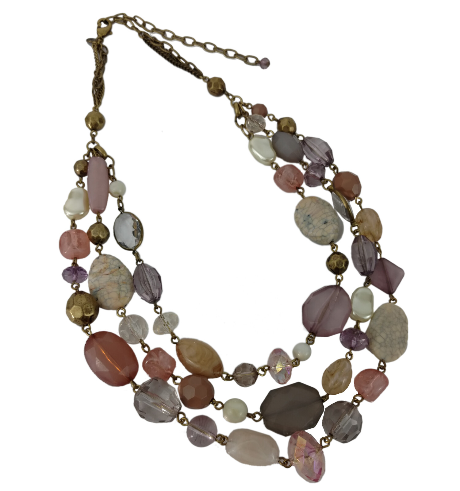 Premier Designs Multi Strand Pink Faux Crystal Stone Beaded Necklace Adjustable
