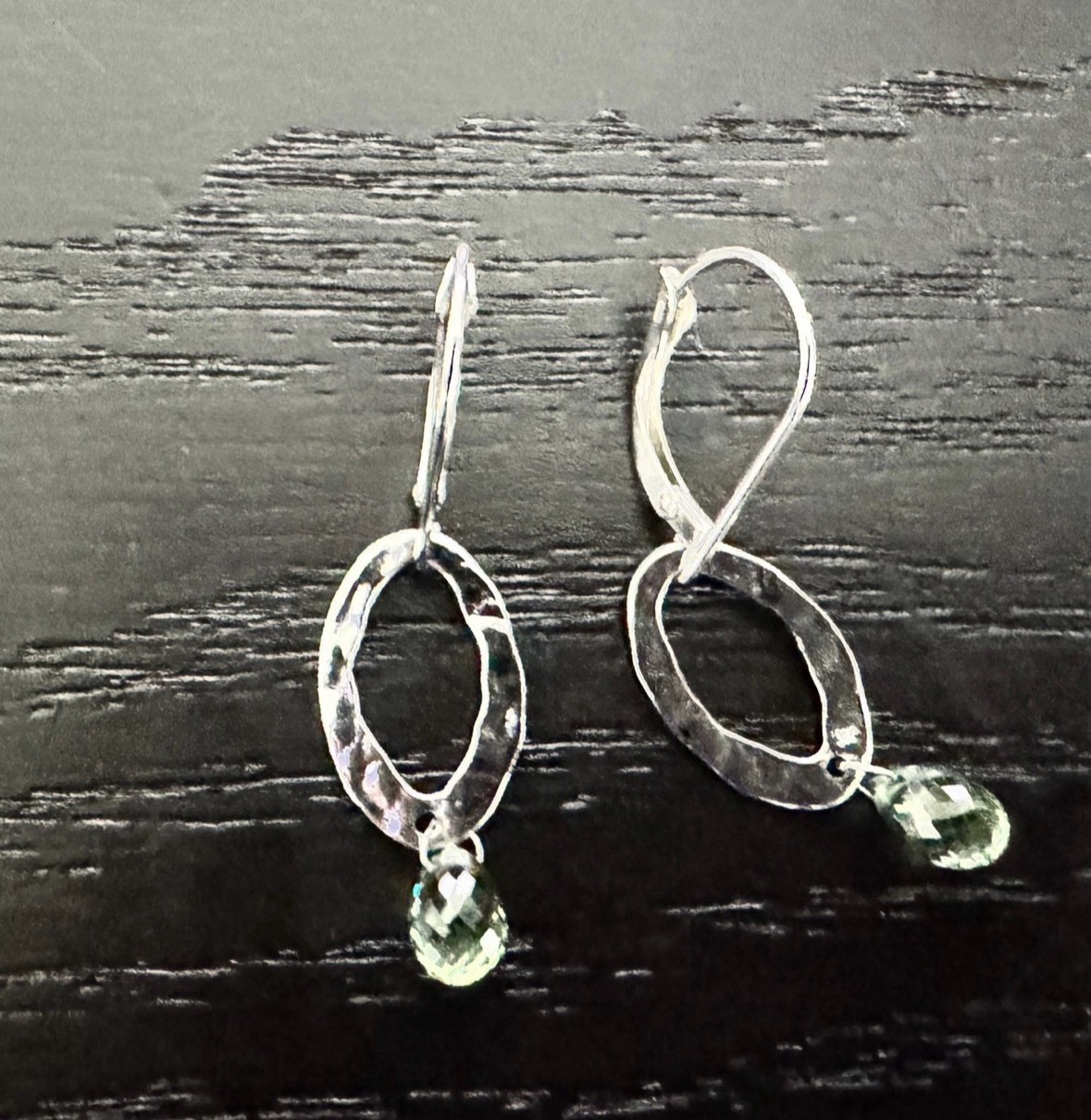 Shane Co Solid 14K 14Kt White Gold Drop Green Sapphire Woman’s Women’s Earrings