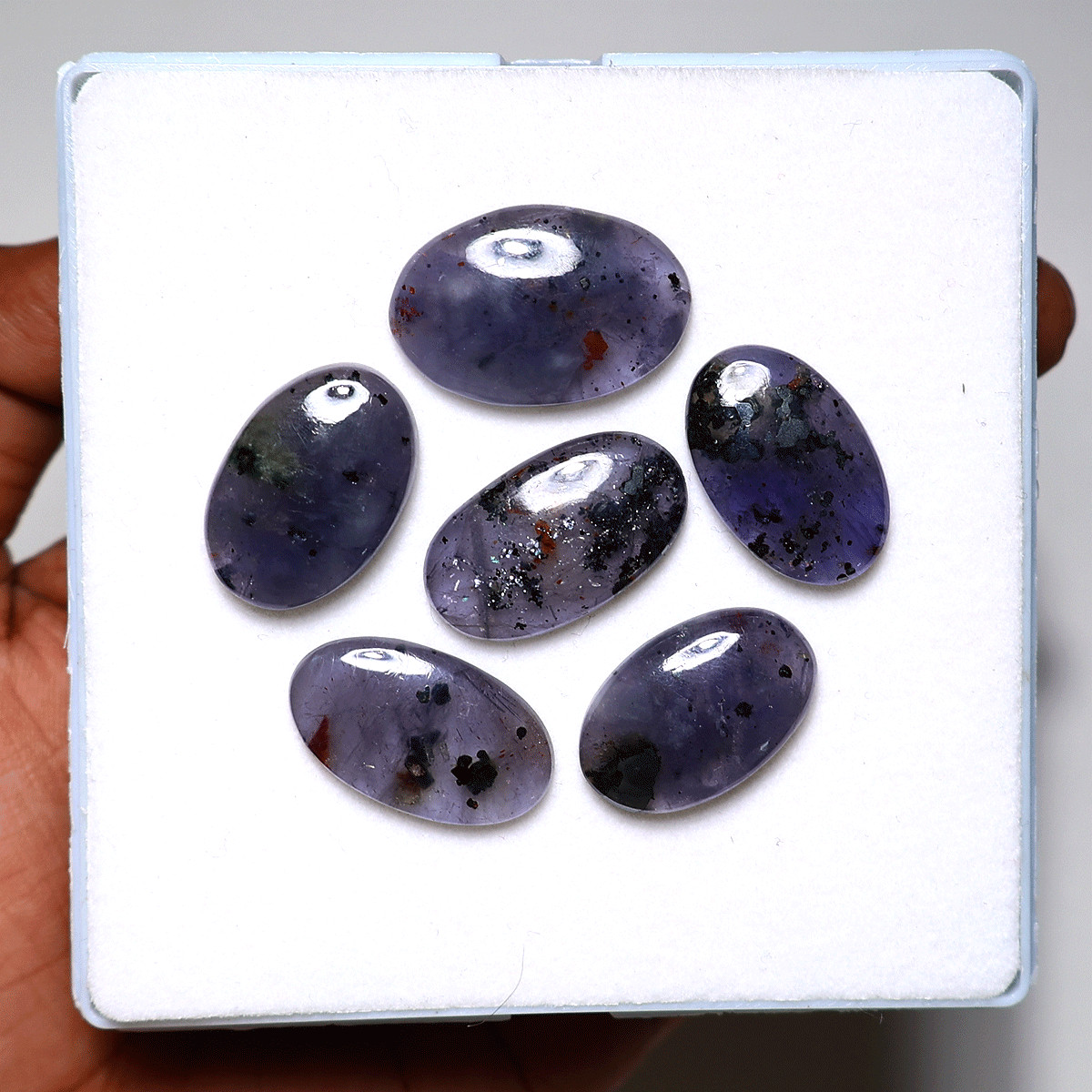 6 PC Violet Mist Iolite Cabochon Set– Indigo Stones w/ Hematite Flecks – 23-27mm