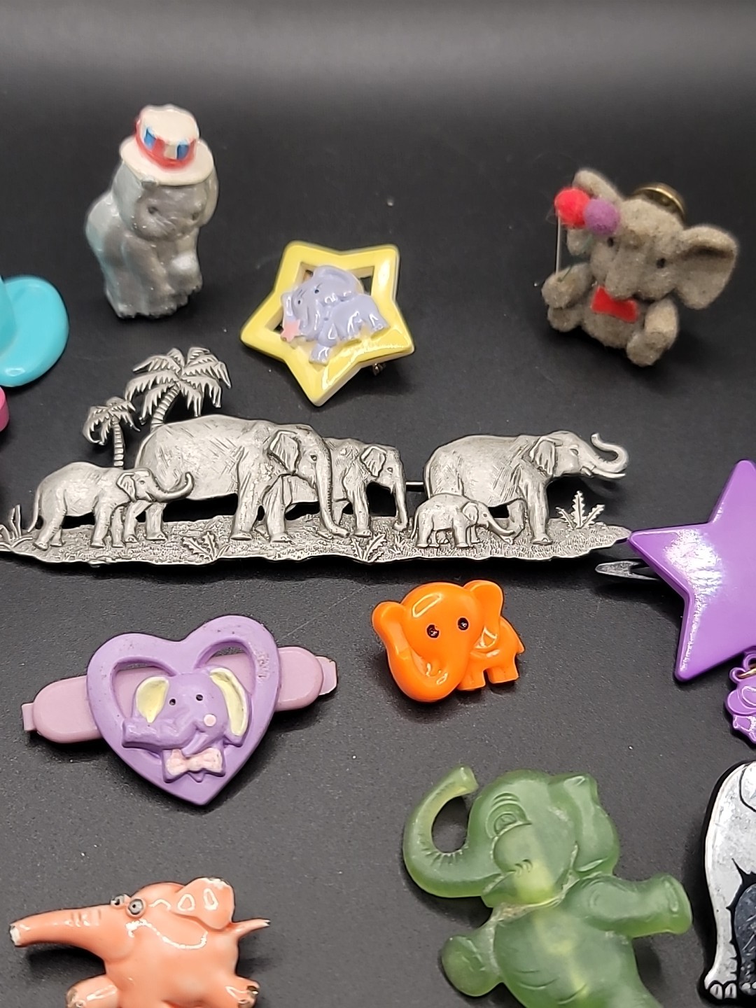 Vintage Elephant Jewelry 16 pc Lot Pins Brooches Charms Plastic Metal Mixed