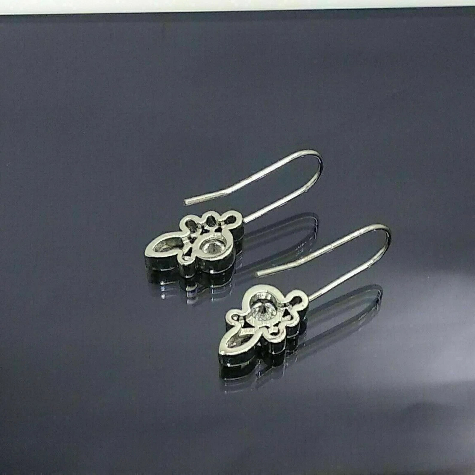 2 Ct Round Simulated Diamond Art-Deco Style Drop Hoop Earrings 925 White Silver