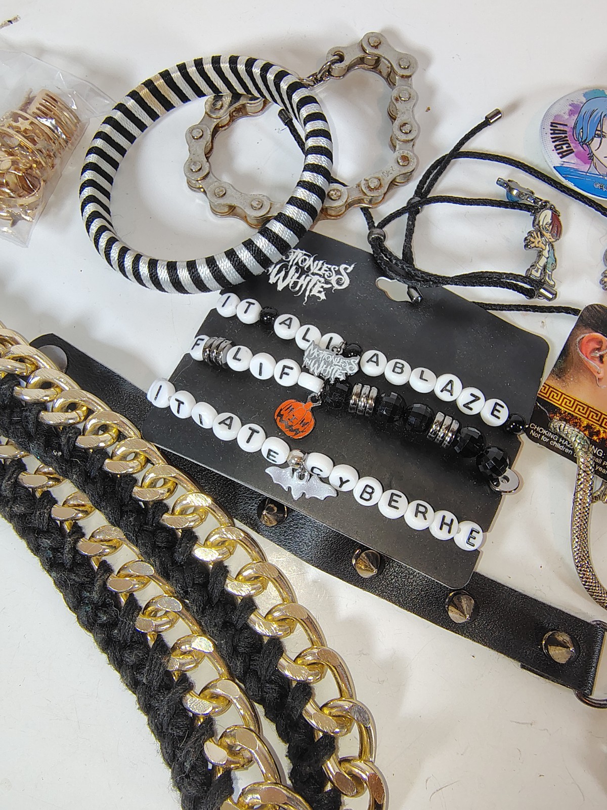Anime Gothic Jewelry Lot 34 Pc Bracelets Necklaces Rings Ear Wrap Buttons Emo