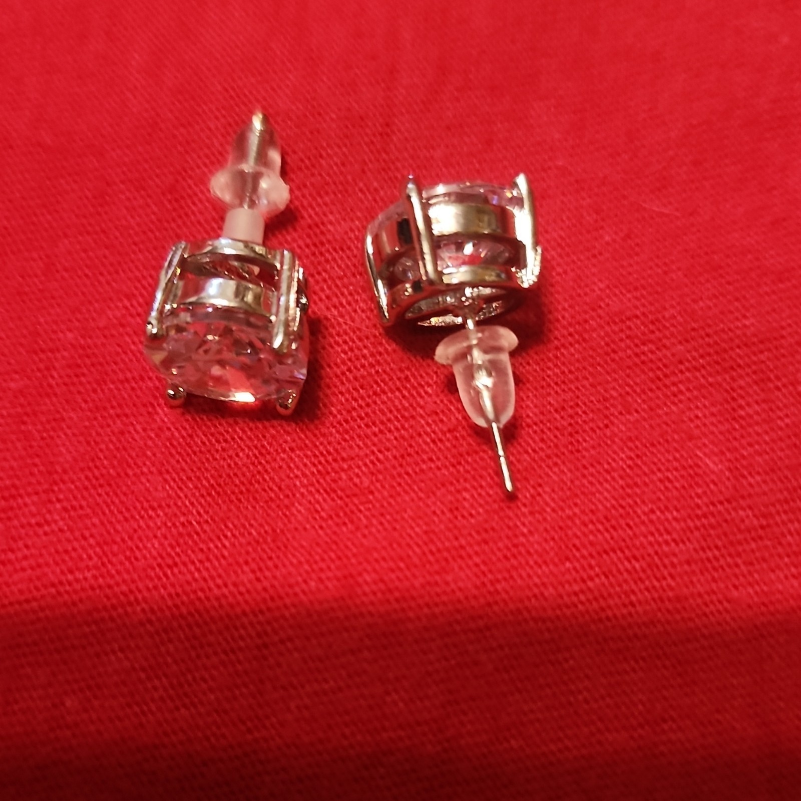 Clear Round Cubic Zirconia Stud Earrings Silver Tone Prong Set Butterfly