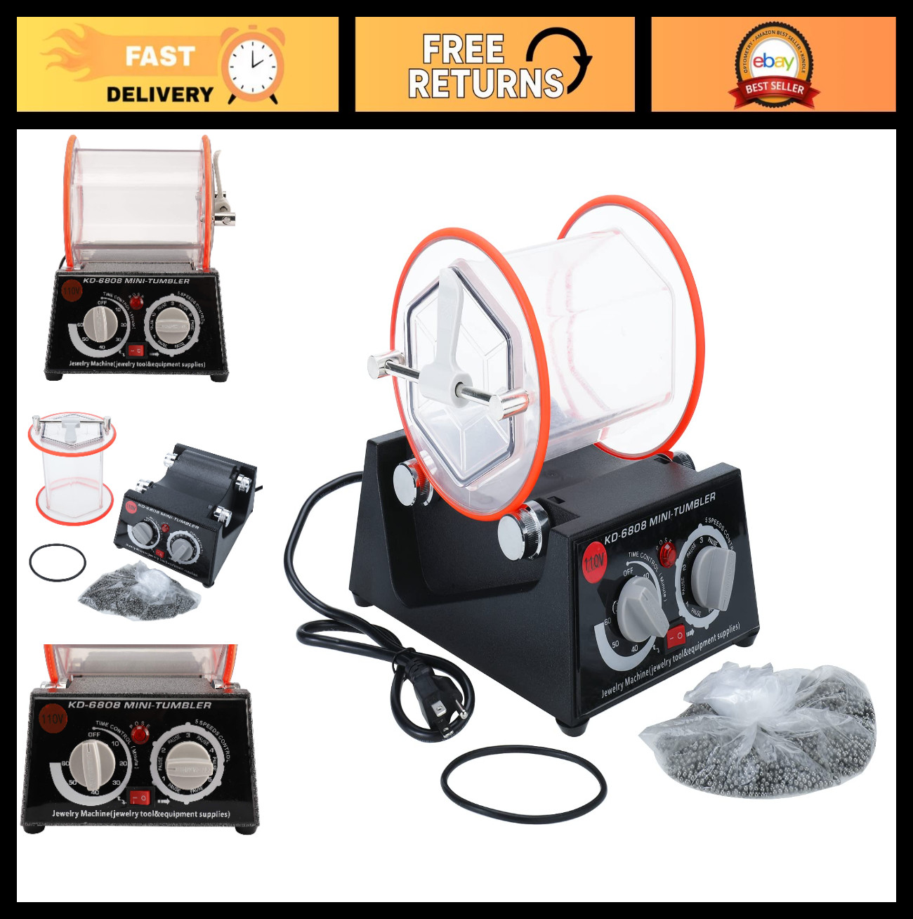 80W Jewelry Polisher Tumbler Machine – 3kg Capacity for Polishing & Cleaning