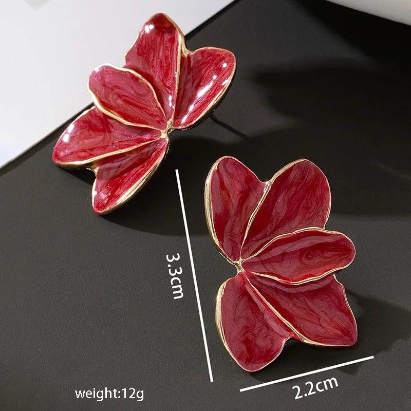 Metal Flower Red Enamel Drop Earrings for Women Trendy Yellow Blue