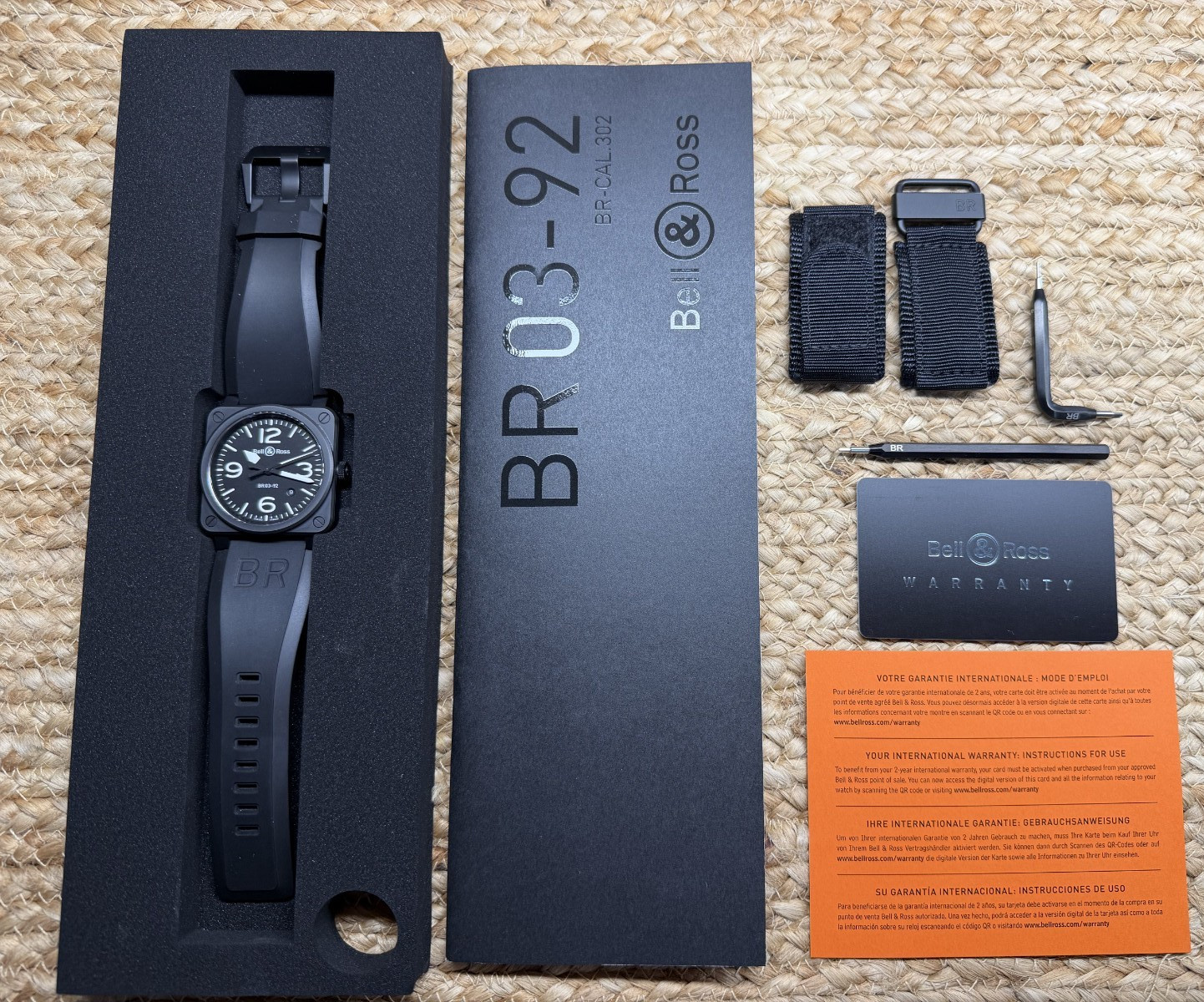 Bell & Ross BR03-92 42mm Matte Black Ceramic Watch, Extra Strap – Excellent Con