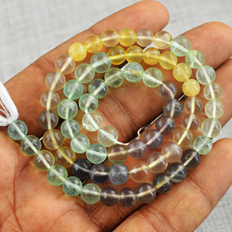 100.00 Cts / 13 Inches Earth Mined Multicolor Fluorite Drilled Beads Strand