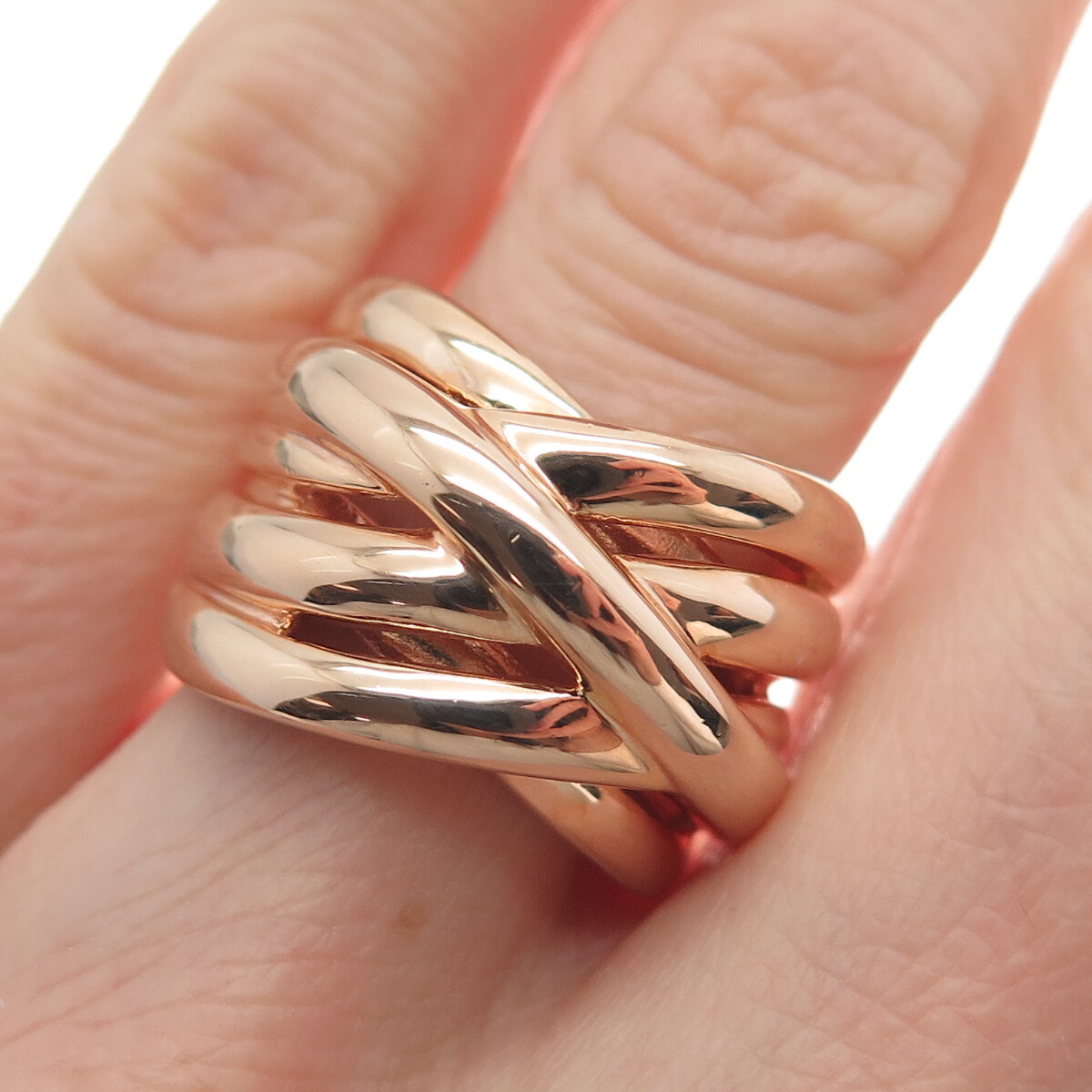 ROSS SIMONS 925 Sterling Silver Rose Gold Plated Interlocked Ring Size 6