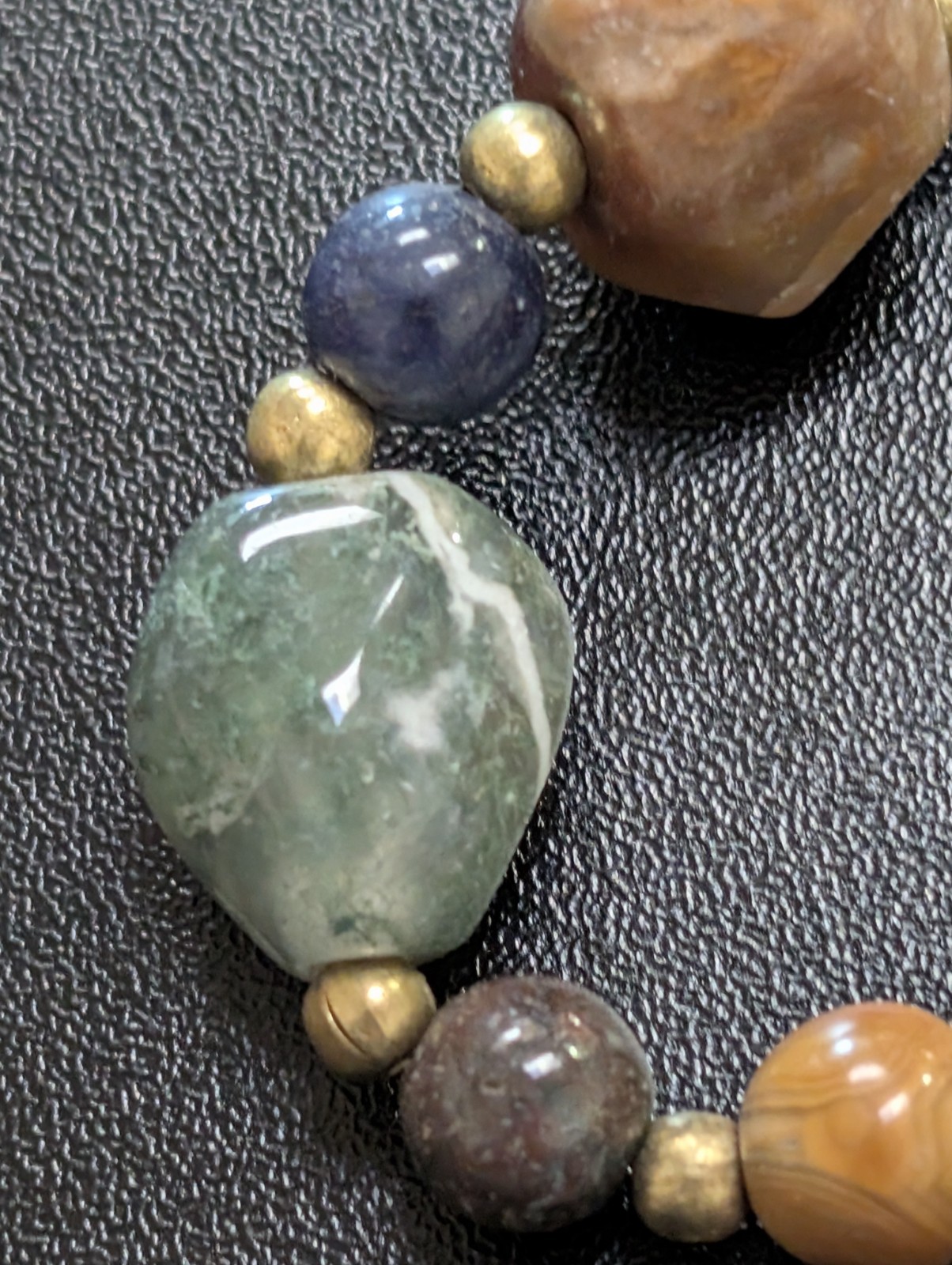 Vintage Chunky Multi Agate Carnelian Quartz Stone Bead Necklace Made in India