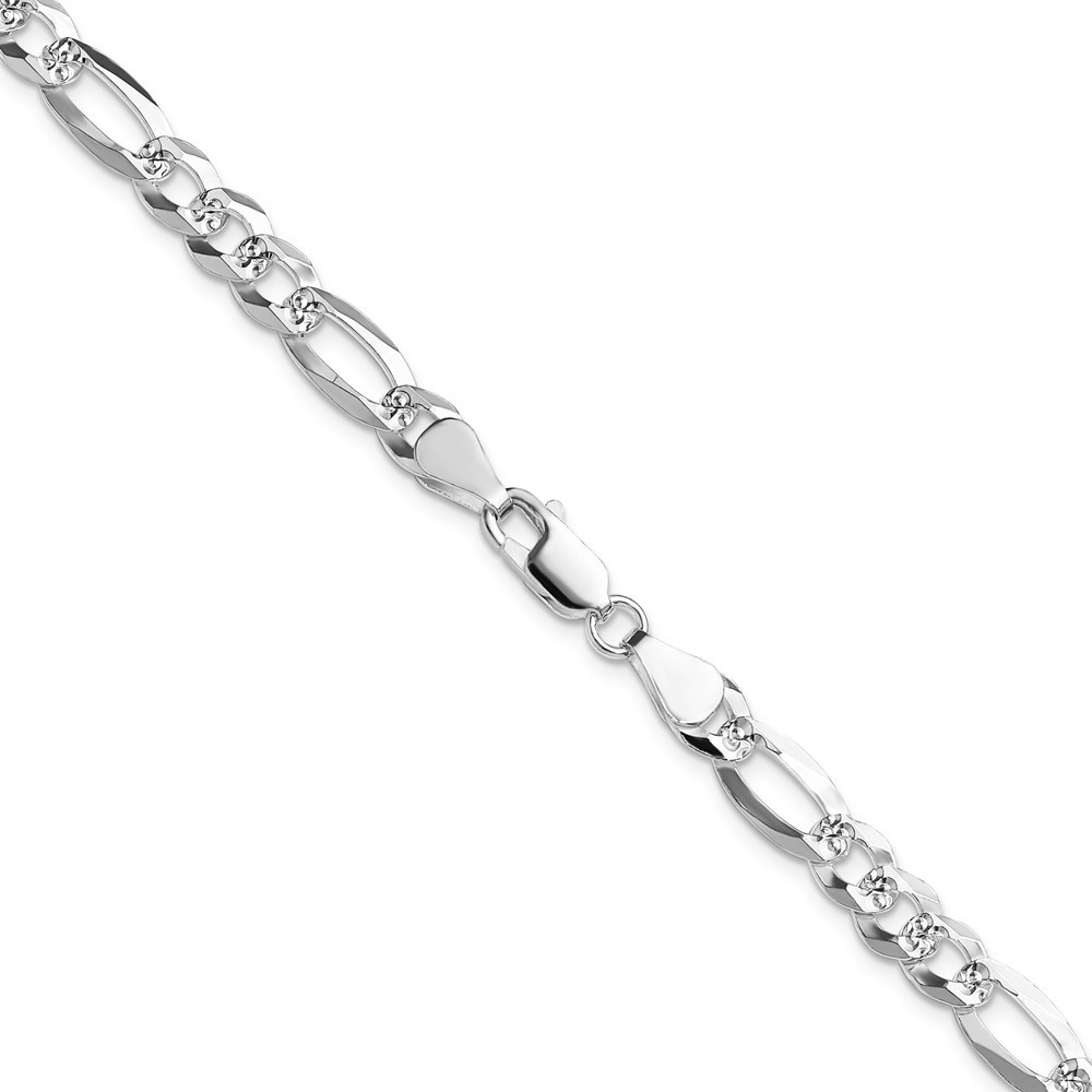 Sterling Silver 6.1mm Flat Diamond-Cut Pave Figaro Chain Necklace