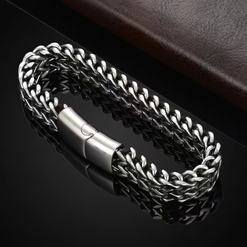 Premium Stainless Steel Mens Braided Chain Bracelet Stylish Square Links 9 IN US
