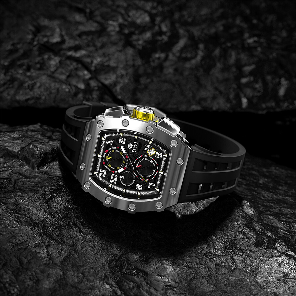 TSAR BOMBA Luxury Men’s Quartz Watch Tonneau Design 5ATM Chronograph Silicone