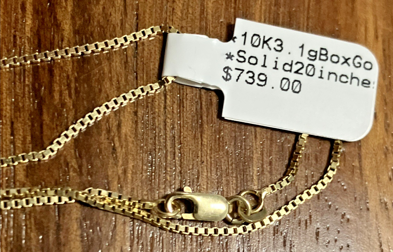 10kt Real Solid Gold Box Chain 3.1grams 20” 10K GND Brand New with Retail Tag