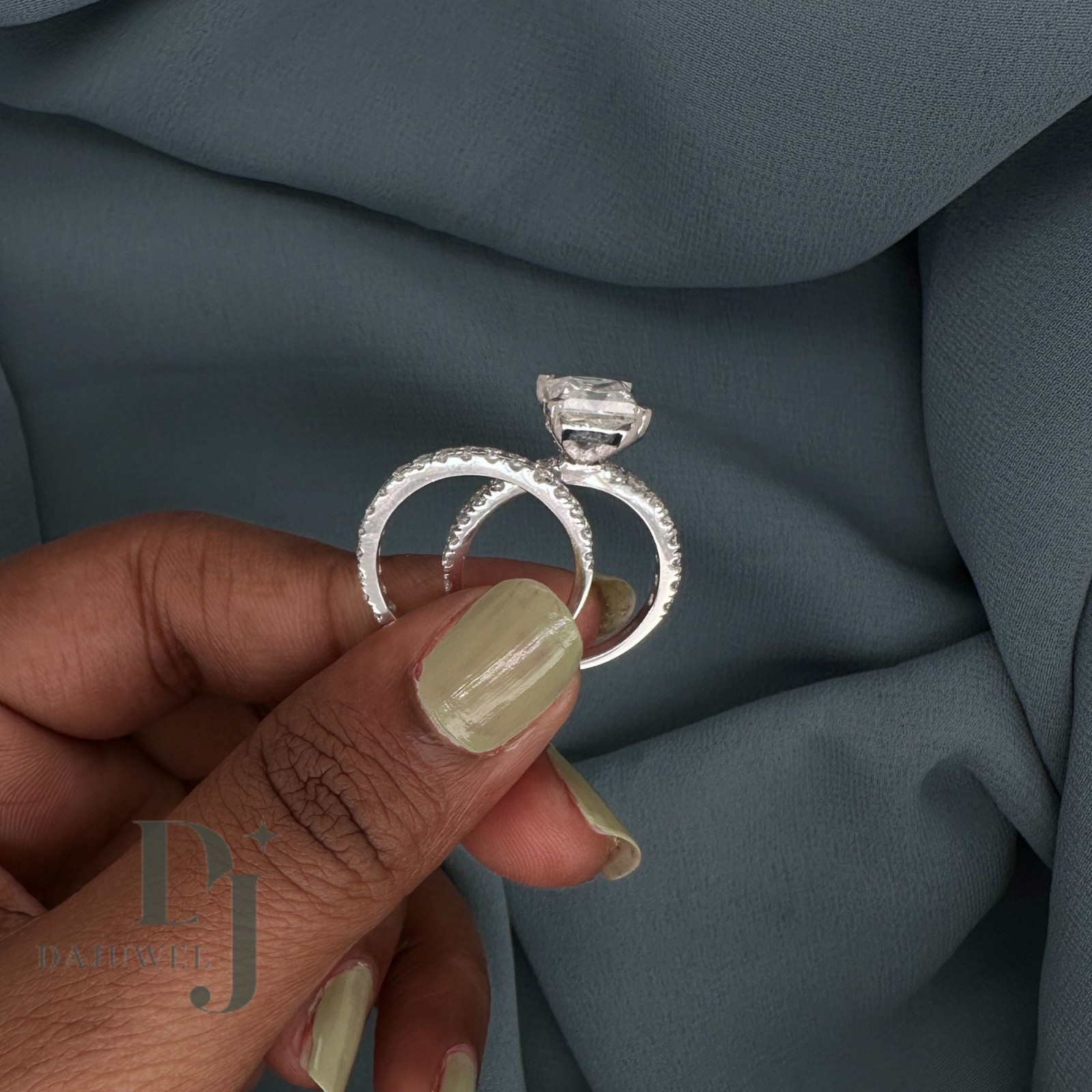 Moissanite Bridal Set Engagement Ring Princess Cut 3 Carat Solid 14K White Gold