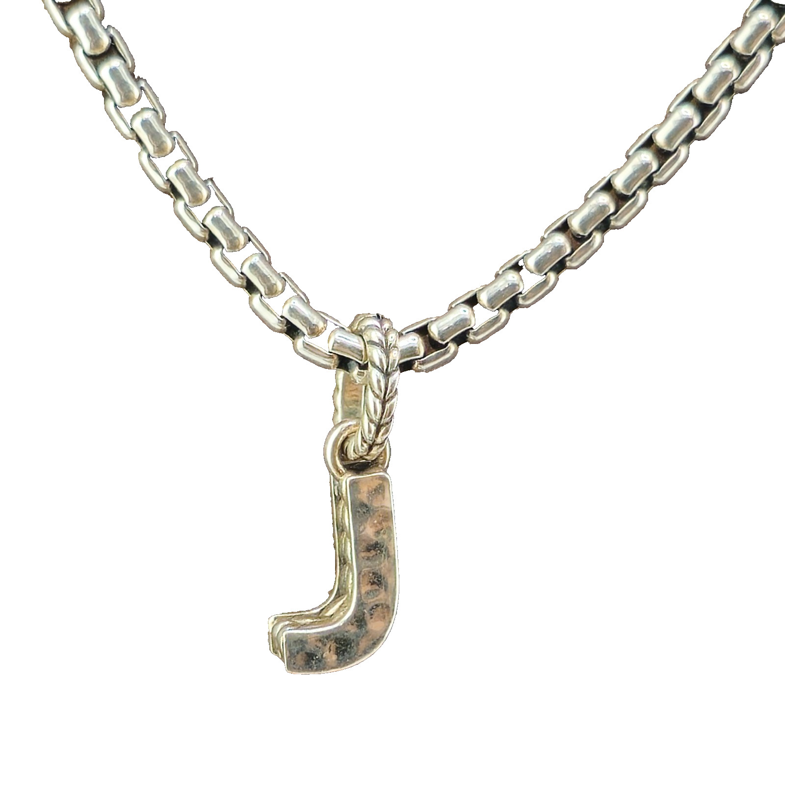 JAI 925 Sterling Silver J Pendant Necklace 9.5in Hammered Classic Thailand