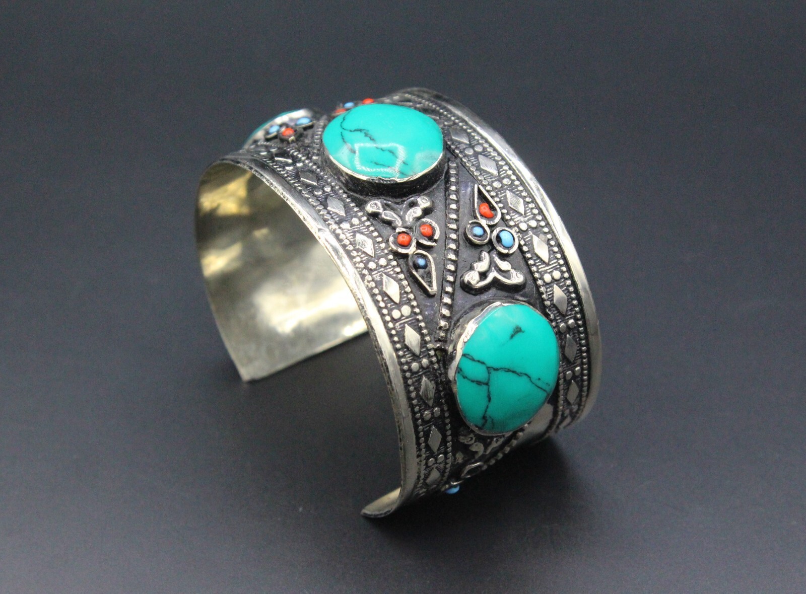 Afghan Cuff Bracelet, Malachite Stones Cuff Bracelet, Boho Cuff Bracelet #B04
