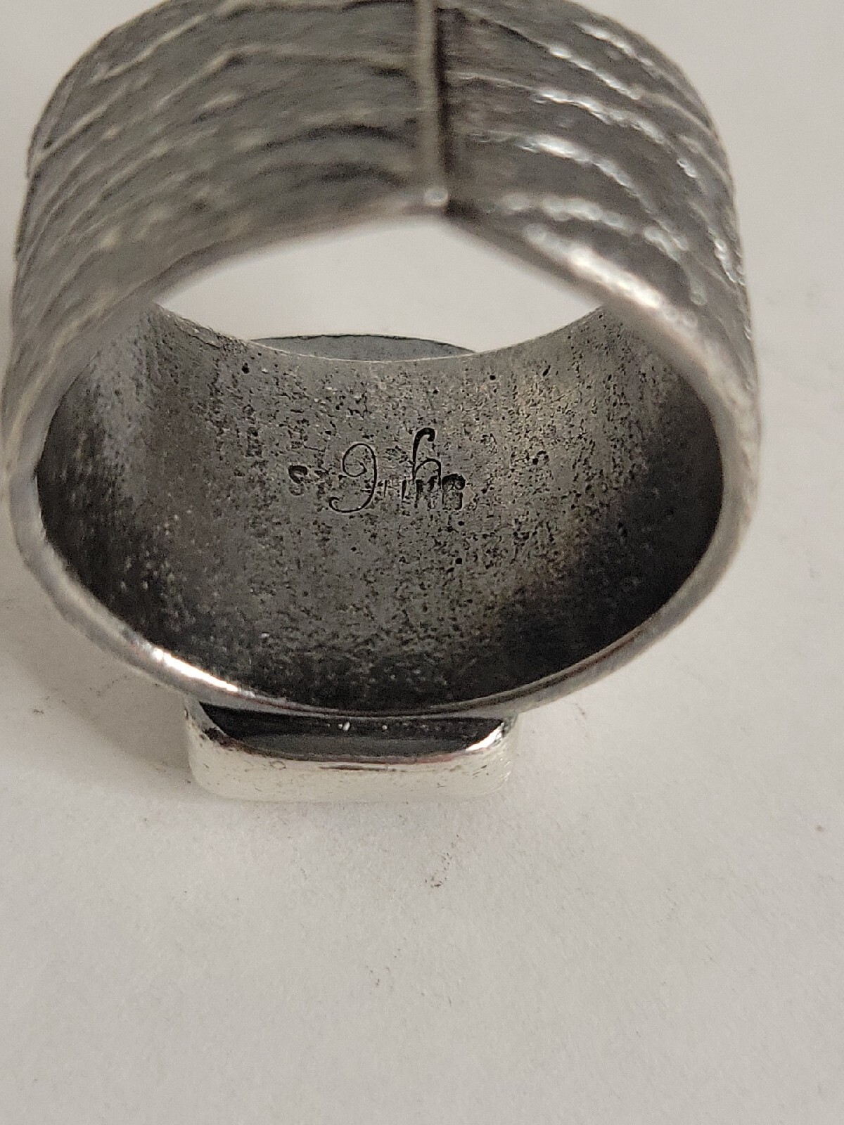 Petrified Wood Sterling Silver Ring Size 11-1/2 Signed 18.5g Carved Tufa Cast