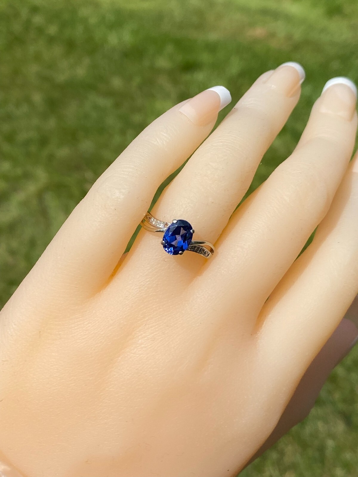 White Gold Diffused Sapphire Bypass Ring