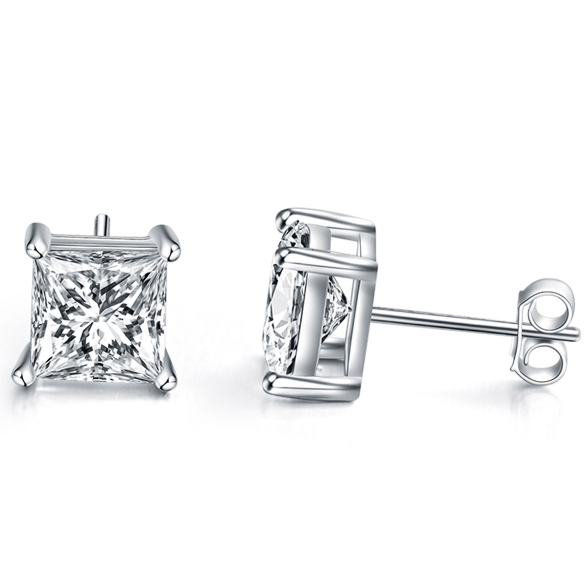 Square Stud Earring 925 Sterling Silver 4 Prong Square CZ Crystal jewelry Gold