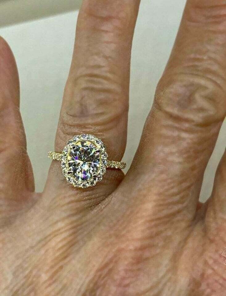2.30Ct Lab Created Diamond Halo Engagement Ring 14K Yellow Gold Finish