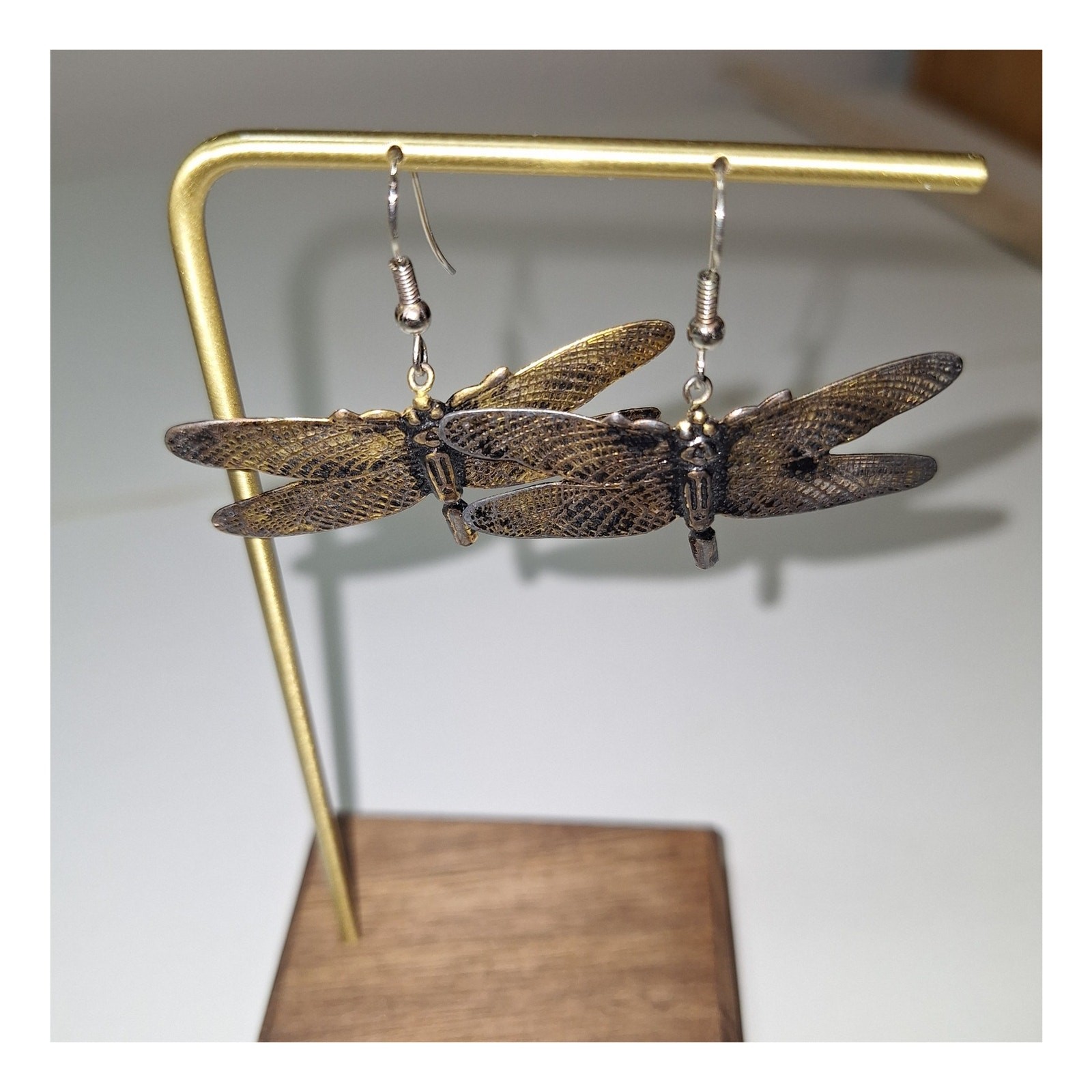 Dragonfly Earrings Brass Color Fishhook Earwires