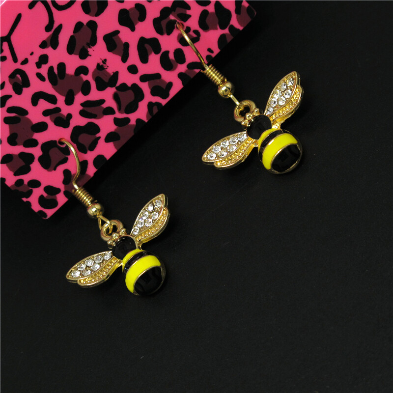 Yellow Enamel Cute Insect Honey Bee Fashion Lady Women Stand Earrings