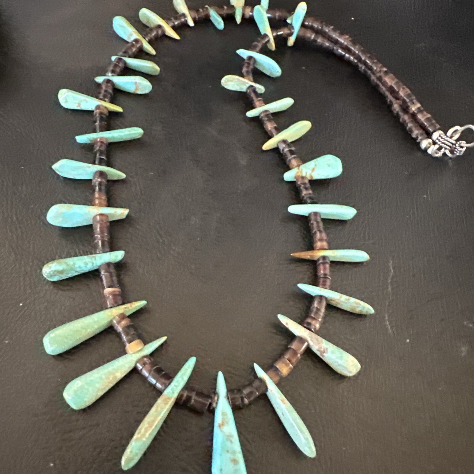 Native Green Turquoise Bone Bead Navajo Sterling Silver Necklace 20″ 17636