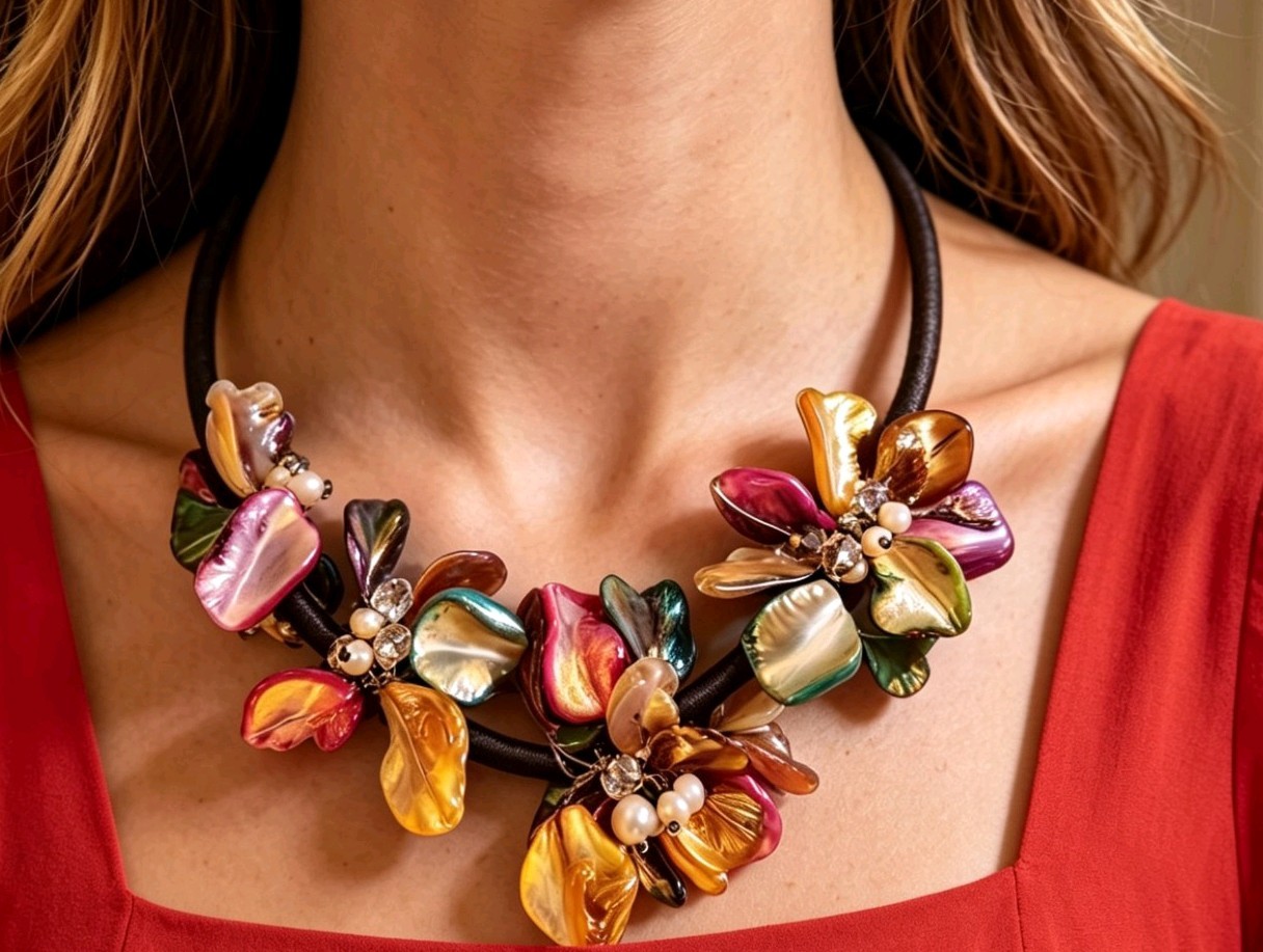 Handmade statement necklace with a unique floral