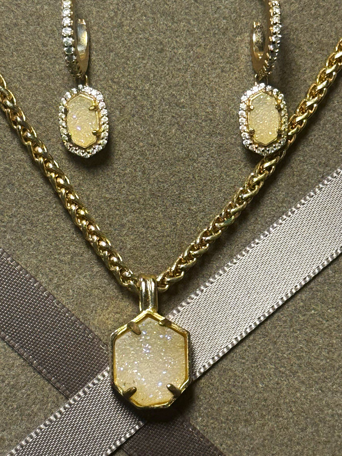 Kendra Scott Rose Gold Plated Octagon Ivory Stone Necklace & Earrings Set