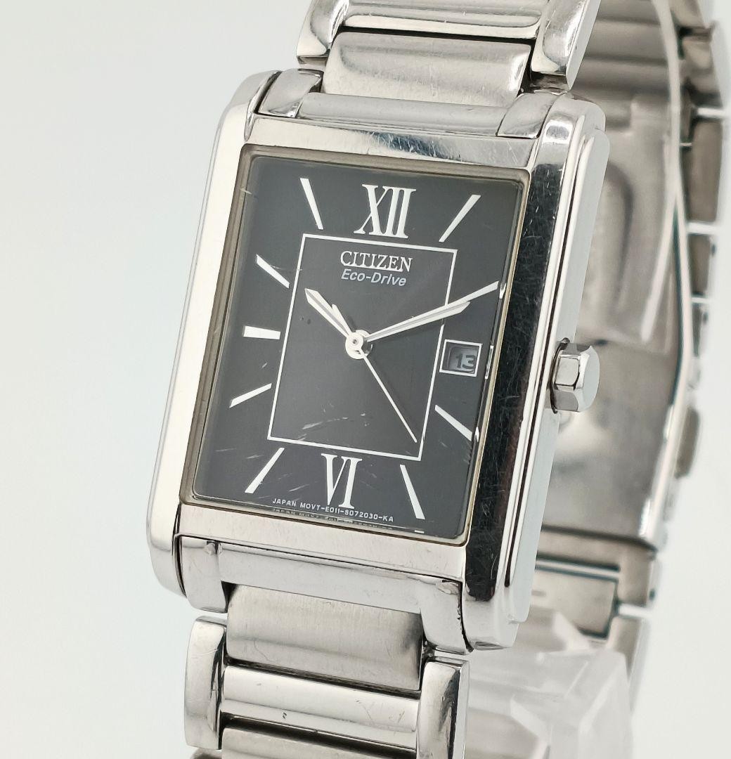 Working CITIZEN Rectangular Eco-Drive Black Dial 3-Hand Men’s Watch
