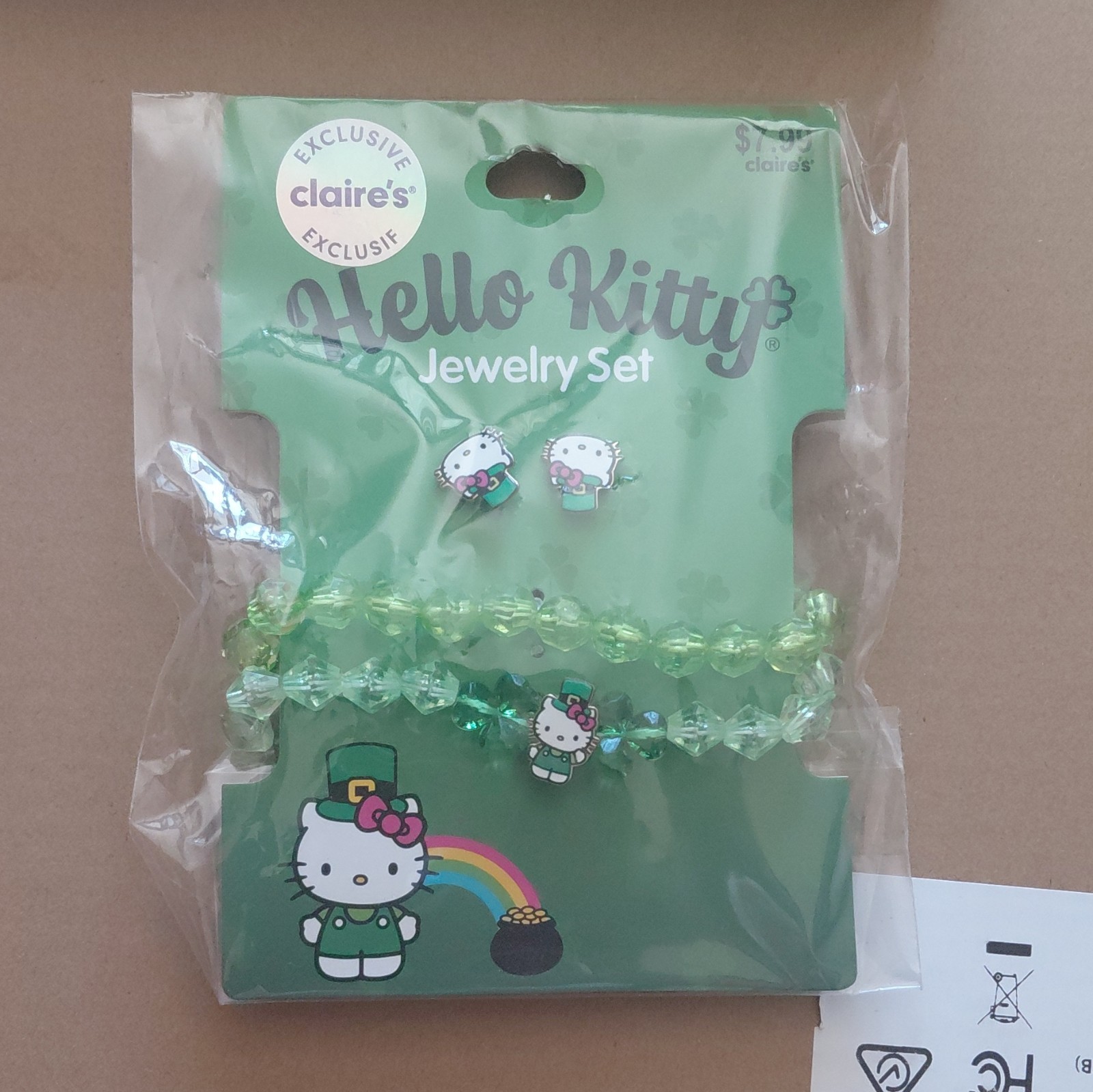 Hello Kitty Green Plastic Jewelry Set Bracelet & Earrings Unisex Kids 74233-8