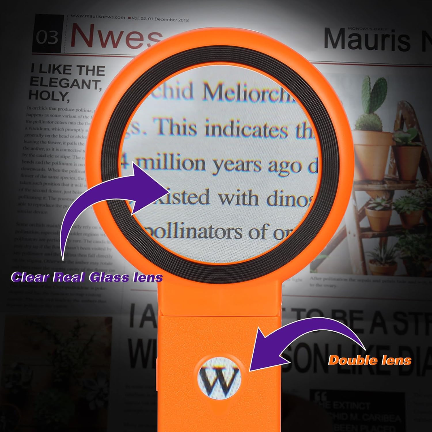 Magnifying Glass with Light and Stand, Foldable Handheld Magnifying Glass 18 LED