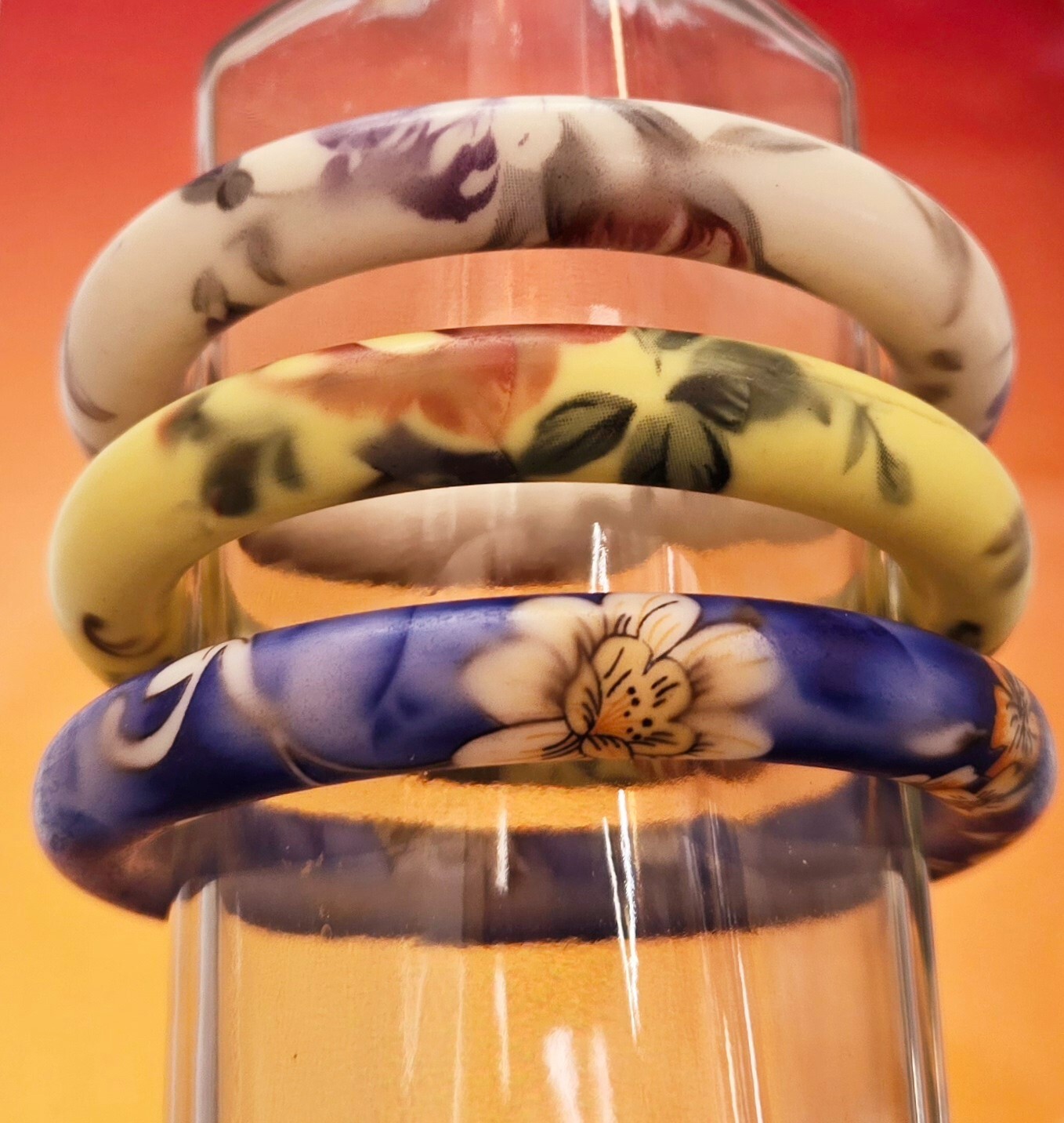 Wholesale Bangles Lot of 12 Resin Bangle Colorful Flower Print Stackable