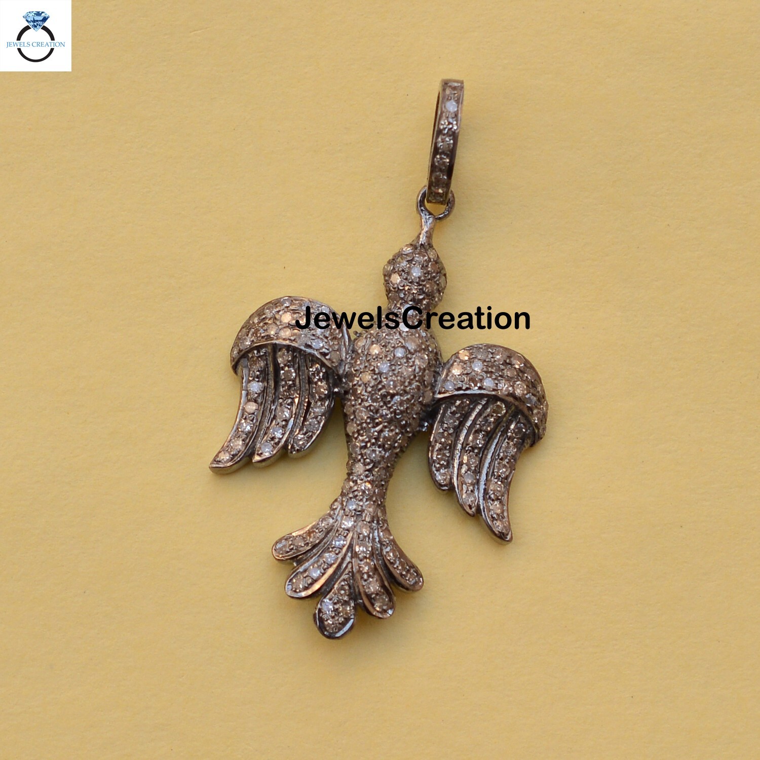 Genuine Pave Diamond Bird Pendant 925 Solid Sterling Silver Diamond Jewelry Gift