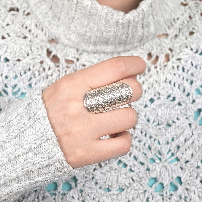 925 Sterling Silver Ring Chunky Large Wide Band Full Finger 7.0 Cocktail Quality