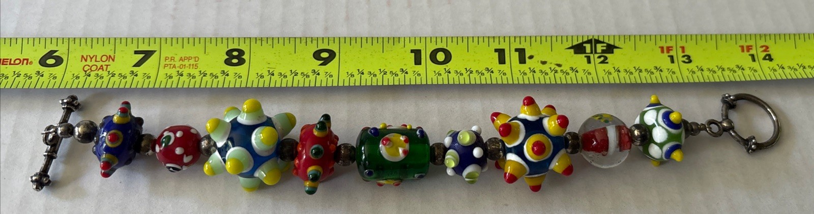 VTG MULTICOLOR LAMPWORK ART GLASS BEAD BRACELET