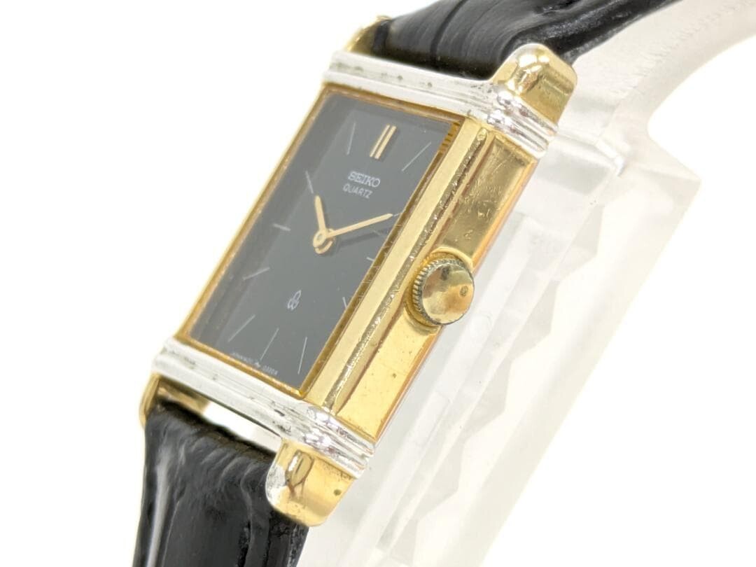 SEIKO 1400-5240 Rectangular Wristwatch Black Quartz From Japan