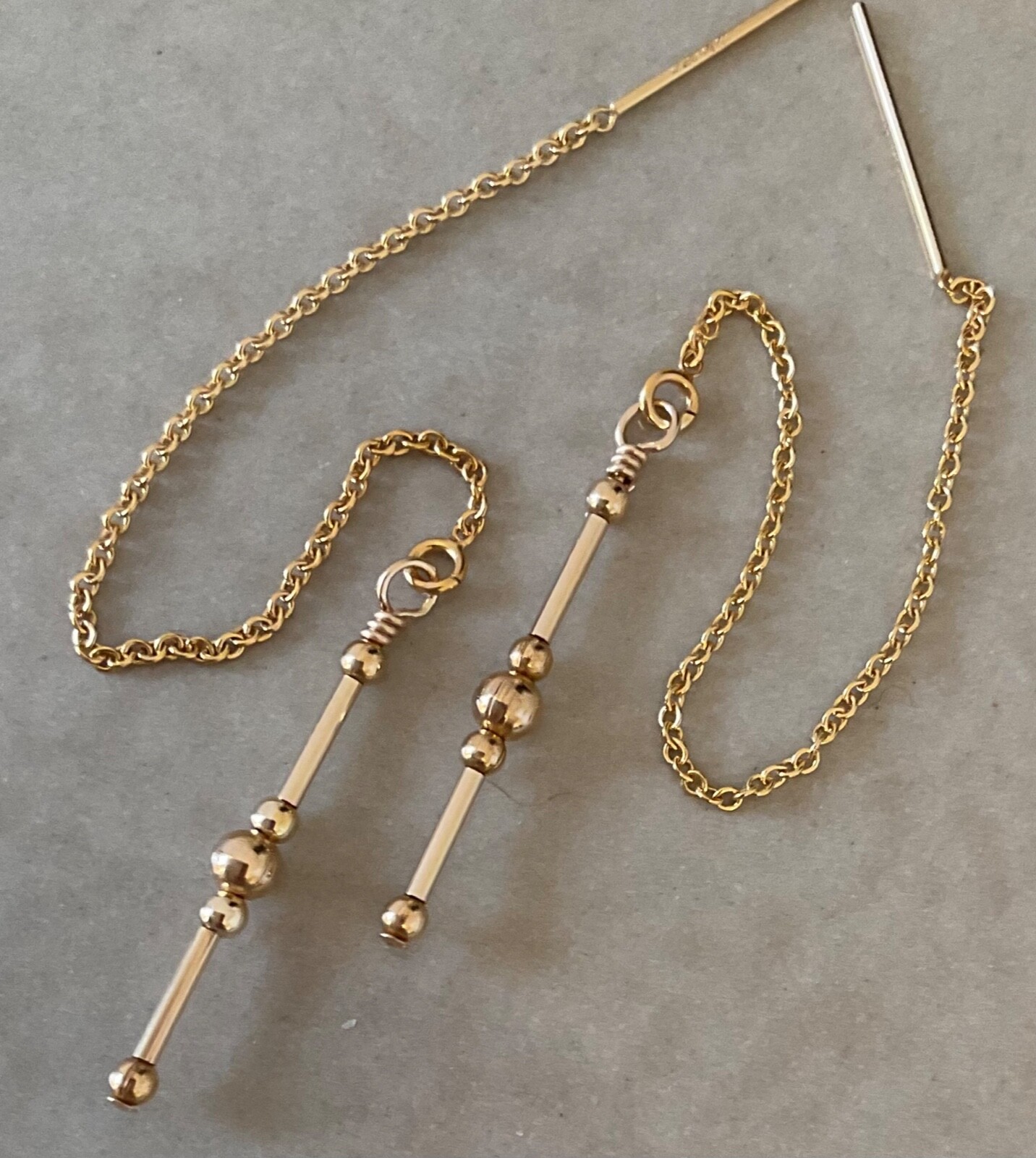 *IAJ* 14k GOLD gf LINEAR DROP DANGLE Ear Threads Threader Earrings