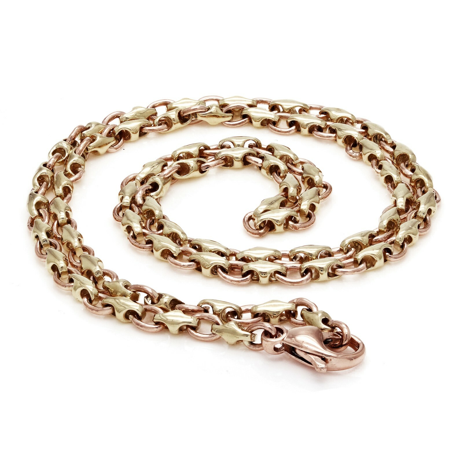 14k Two Tone Yellow & Rose Gold Fancy Link Chain Necklace 23″ 4mm 29 grams