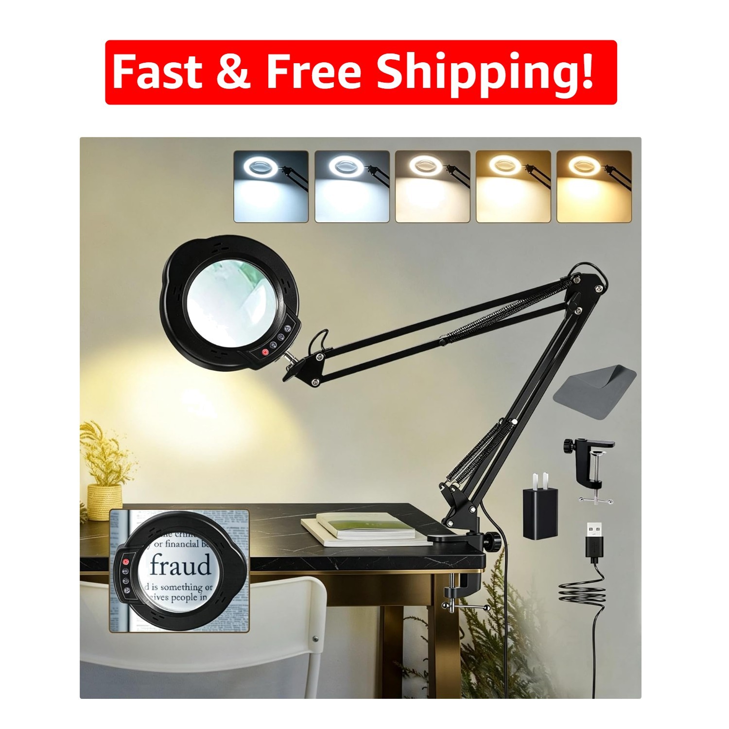 84 LED Magnification Lamp: 12X Real Glass Lens for Detail Work & Crafts