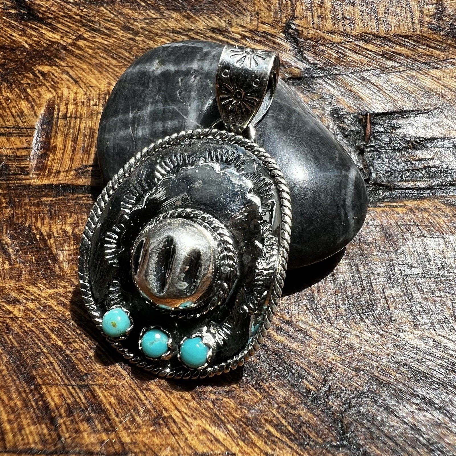 Sterling Silver Cowboy Hat Pendant Kingman Turquoise