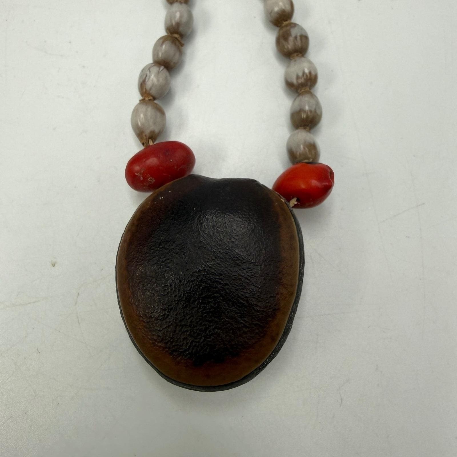 Vintage Handcrafted Job’s Tears Bead Necklace with Large Seed Pod Pendant